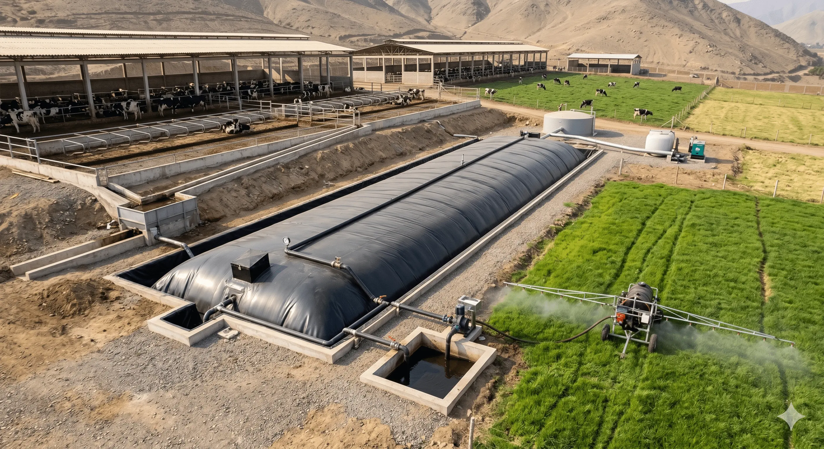 Biodigestor tipo laguna de acumulación y tratamiento de purines de establo lechero en Cajamarca