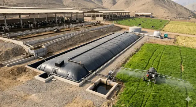 Biodigestor tipo laguna de acumulación y tratamiento de purines de establo lechero en Cajamarca